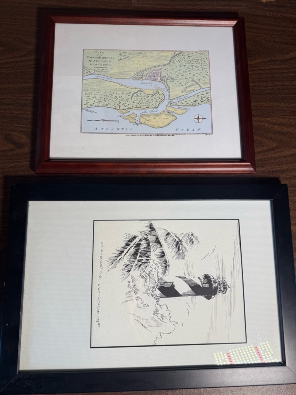 Framed Wall Art Set St Augustine Map Lighthouse Nautical Decor Coastal Prints